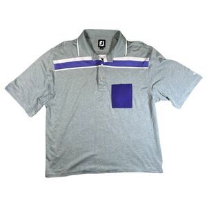 FootJoy Golf Polo Athletic Fit Mens Shirt Gray Purple White Stripe Size Large